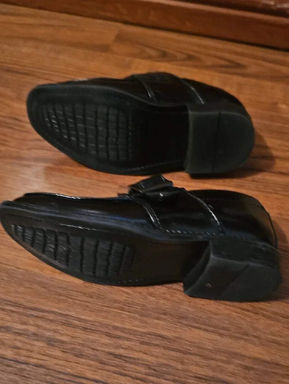 Kids Black Leather Buckle Loafers